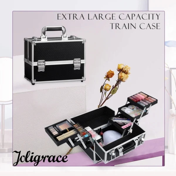 Professional Nail Suitcase Travel Portable Large Capacity Manicure Makeup Case with 6 Trays Makeup Box Keys for Make-up Artists