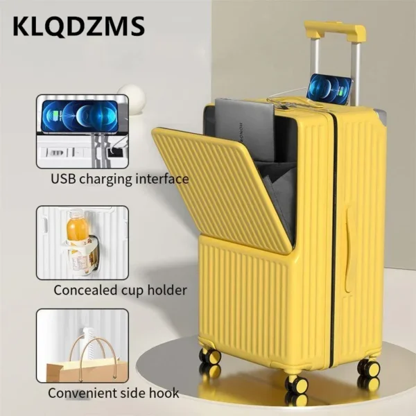KLQDZMS 24"26"28"30Inch USB Charging Suitcase Front Laptop Trolley Case Large Capacity Cart Type Travel Bag PC Cabin Luggage