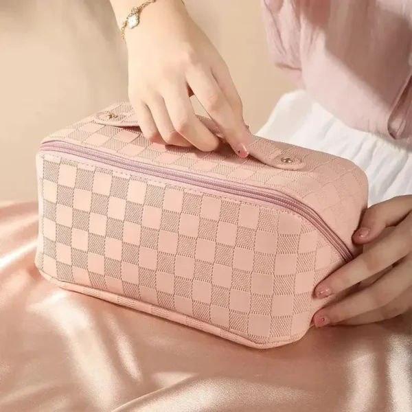 Multi-functional PU Leather Accordion Pillow Cosmetic Bag for Travel with Large Capacity and Portable Design