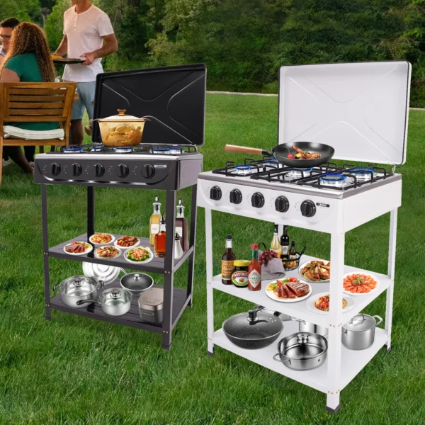 4/5 Burners Independent Control Natural Gas Stove Removable Propane Gas Stove with Cover for Outdoor Camping RV Travel