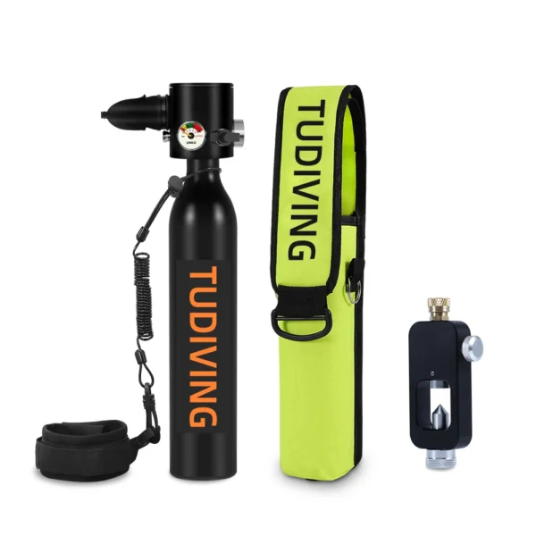 TUDIVING-0.5L Scuba Diving Tank Set,Mini Oxygen Cylinder with Full Face Snorkel Mask,Portable Travel Diving Kit for Scuba Diving