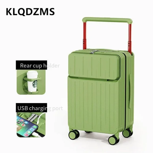 KLQDZMS USB Charging Suitcase Front Opening Laptop Boarding Case 20"22"24"26 Inch Trolley Case Ladies Carry on Travel Luggage