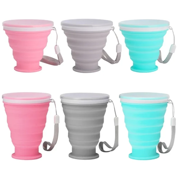 300ml Outdoor Silicone Folding Cup with Lid Camping Gadgets Supplies Portable Collapsible Hiking Drinking Travel Mug