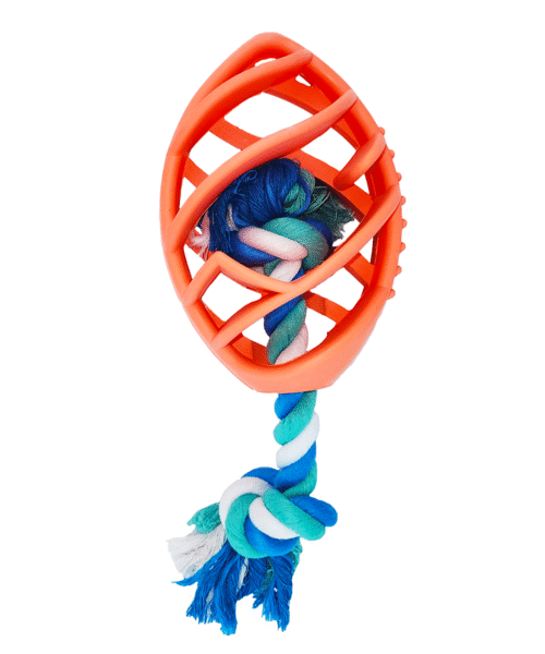 Rubber Football Dog Chew Toy with Tug Rope -- Great for Active Dogs --